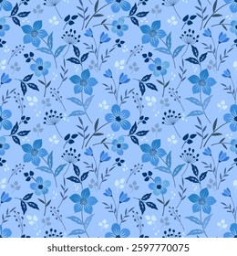 Minimal cute flowers in blue tone on blue background  for fashion print  textiles  wallpapers  wrapping paper  background.