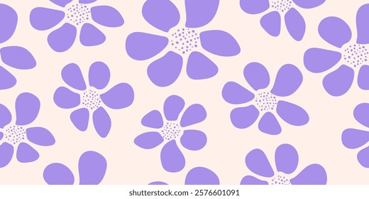 Minimal cute hand draw flower pattern beautifully floral purple color, seamless designs on textiles, clothing, gift wrapping, banners, home decor, abstract backgrounds. Vector illustration.