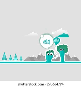 Minimal Cute Monstrers with speech bubble for your text. Vetor Illustration.