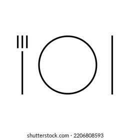 Icono vectorial de cubiertos mínimos y vectores de vajilla. EPS 10. Ilustración de esquema en blanco. Cuchillo, tenedor, plato. Logotipo aislado. Líneas delgadas modernas y limpias. Afiche, pancarta, anuncios. Relacionado con el hogar. Restaurante.
