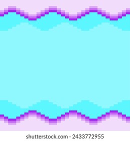 Minimal Cyan Background with Pixel Art Purple Smooth Wavy Clouds Frame