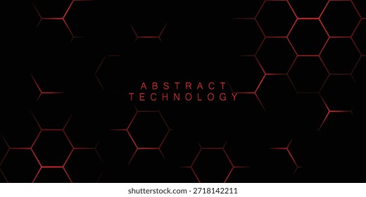 Diseño de tecnología cibernética mínima con geometría de hexágono rojo sobre negro.