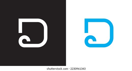 Minimal D logo. Icon of a D letter on a luxury background. Logo idea based on the CD monogram initials. Professional variety letter symbol and DC logo on black and blue background.