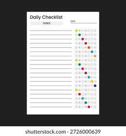 Plantilla diaria mínima de la lista de verificación con la lista de tareas y el rastreador de hábitos semanal codificado por colores, planificador de productividad imprimible limpio para Organización personal, laboral y de estudio