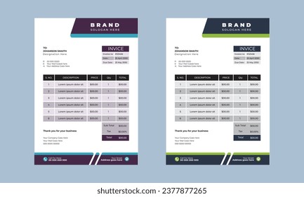 Minimal dark business invoice vector template