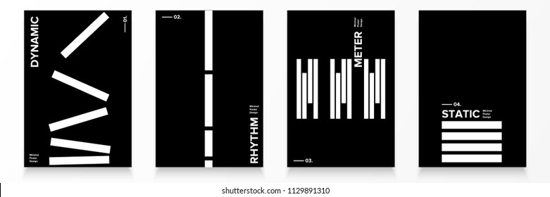 Minimal dark covers set. Rhythm, dynamic, static, meter. Vector Illustration EPS10