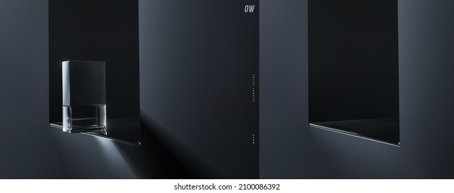 Minimal dark elegant product placement scene vector. 3d realistic podium, product display ad presentation template