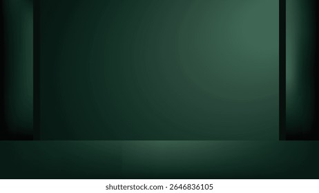 Fondo de pared verde oscuro mínimo con brillo claro para la Ilustración vectorial de la exhibición del producto