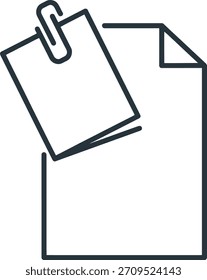 Minimales dunkelgraues Umrissdokument und Vektorsymbol der Büroklammer. Einzeln auf weißem Hintergrund, ideal für moderne Benutzeroberfläche.