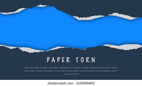 Minimal Dark Paper Ripped Frame Design In Blue Background