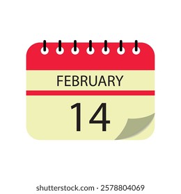 Minimal day calendar illustration displaying February 14th. Clean and versatile design