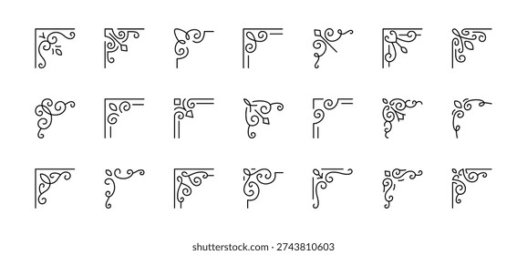 Minimal decorative corner ornament set with editable stroke