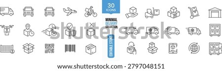 Minimal Delivery Logistics Line Icon Set, Editable Shipping and Courier Outline Collection, Modern Warehouse Transport Vector Pack