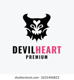 Cabeça de demônio mínima com amor forma logotipo conceito
