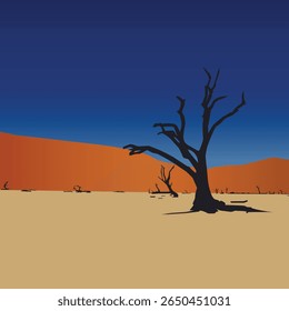 Minimal desert landscape and silhouette with trees, editable, and layered 