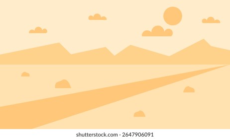 Minimal desert scene with sun, mountains, and soft clouds in warm tones, perfect for nature themes, calm backgrounds, or modern landscape visuals. 4K UHD Wallpaper 3840x2160