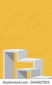 Minimal Design 3D staircase.Geometric architectural structure in isometric style on yellow background.Vector Contemporary modern design concept for Growth,Steps to success,Abstract architecture