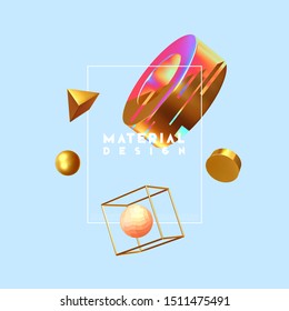 Minimal design abstract background with shapes 3d. Realistic render of objects. Creative design poster, minimal art trendy vector illustration.