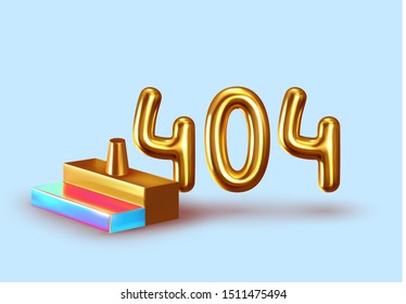 Minimal design abstract background with shapes 3d. Realistic render of objects. Creative design poster, minimal art trendy,error 404 in gold volume digits, vector illustration.