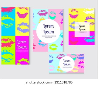 Minimal design art vector illustration. Kissis sensual lips. Modern colorful design. Vector gradient mouth. Kiss lipstick pink on color background. Sexy big lips. stock vector