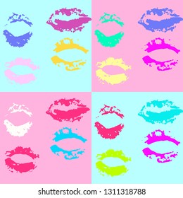 Minimal design art vector illustration. Kissis sensual lips. Modern colorful design. Vector gradient mouth. Kiss lipstick pink on color background. Sexy big lips. stock vector