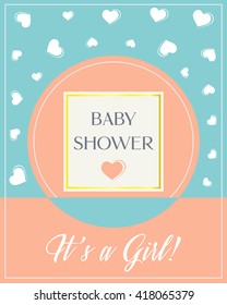 Minimal design Baby shower invitation card vector illustration. It's a Girl text. 