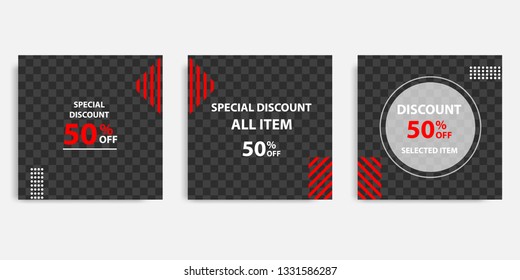 Minimal design background vector illustration in black red white frame color. Editable square abstract vintage, geometric strip line shape banner template for social media post, stories, story, flyer.