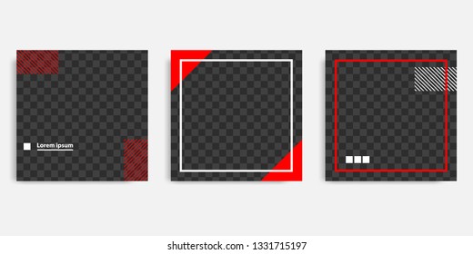 Minimal design background vector illustration in black red white frame color. Editable square abstract vintage, geometric strip line shape banner template for social media post, stories, story, flyer.