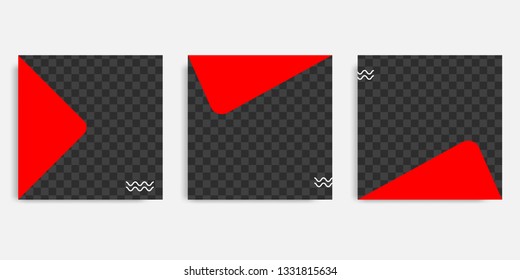 Minimal design background vector illustration in black red white frame color. Editable square abstract vintage, geometric strip line shape banner template for social media post, stories, story, flyer.