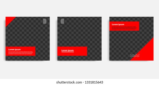 Minimal design background vector illustration in black red white frame color. Editable square abstract vintage, geometric strip line shape banner template for social media post, stories, story, flyer.