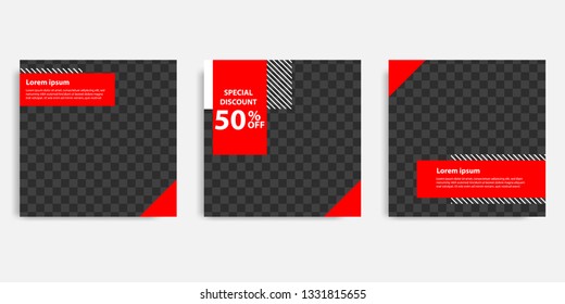 Minimal design background vector illustration in black red white frame color. Editable square abstract vintage, geometric strip line shape banner template for social media post, stories, story, flyer.