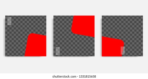 Minimal design background vector illustration in black red white frame color. Editable square abstract vintage, geometric strip line shape banner template for social media post, stories, story, flyer.