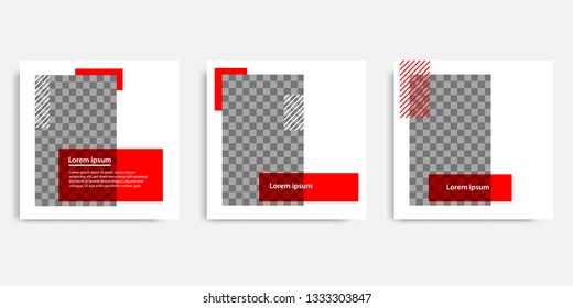 Minimal design background vector illustration in black red white frame color. Editable square abstract vintage, geometric strip line shape banner template for social media post, stories, story, flyer.