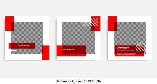 Minimal design background vector illustration in black red white frame color. Editable square abstract vintage, geometric strip line shape banner template for social media post, stories, story, flyer.