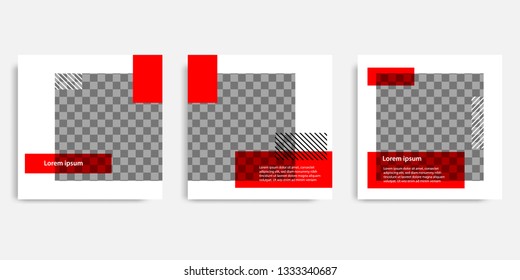 Minimal design background vector illustration in black red white frame color. Editable square abstract vintage, geometric strip line shape banner template for social media post, stories, story, flyer.