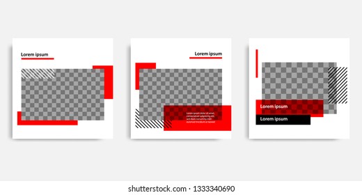 Minimal Design Background Vector Illustration In Black Red White Frame Color. Editable Square Abstract Vintage, Geometric Strip Line Shape Banner Template For Social Media Post, Stories, Story, Flyer.