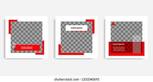 Minimal design background vector illustration in black red white frame color. Editable square abstract vintage, geometric strip line shape banner template for social media post, stories, story, flyer.