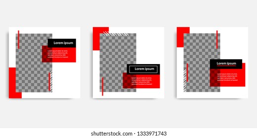 Minimal design background vector illustration in black red white frame color. Editable square abstract vintage, geometric strip line shape banner template for social media post, stories, story, flyer.