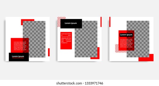 Minimal design background vector illustration in black red white frame color. Editable square abstract vintage, geometric strip line shape banner template for social media post, stories, story, flyer.