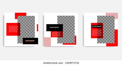 Minimal design background vector illustration in black red white frame color. Editable square abstract vintage, geometric strip line shape banner template for social media post, stories, story, flyer.