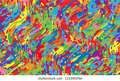 Minimal design. Bright rainbow background. Abstract pattern with wave lines. Vivid colorful striped background. Geometric wavy backdrop. Vector illustration