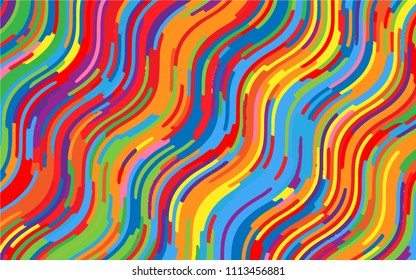 Minimal design. Bright rainbow background. Abstract pattern with wave lines. Vivid colorful striped background. Geometric wavy backdrop. Vector illustration