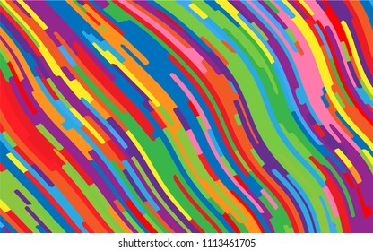 Minimal design. Bright rainbow background. Abstract pattern with wave lines. Vivid colorful striped background. Geometric wavy backdrop. Vector illustration