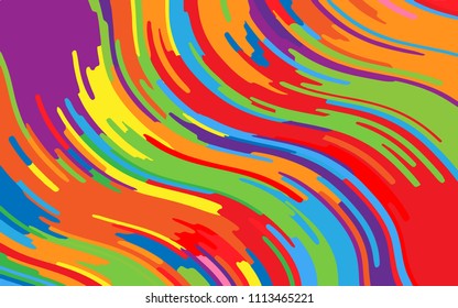 Minimal design. Bright rainbow background. Abstract pattern with wave lines. Vivid colorful striped background. Geometric wavy backdrop. Vector illustration