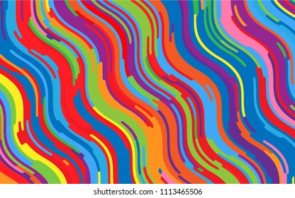 Minimal design. Bright rainbow background. Abstract pattern with wave lines. Vivid colorful striped background. Geometric wavy backdrop. Vector illustration