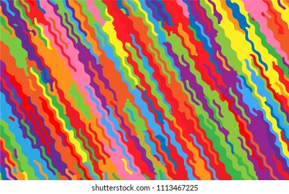Minimal design. Bright rainbow background. Abstract pattern with wave lines. Vivid colorful striped background. Geometric wavy backdrop. Vector illustration