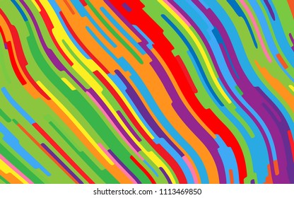 Minimal design. Bright rainbow background. Abstract pattern with wave lines. Vivid colorful striped background. Geometric wavy backdrop. Vector illustration