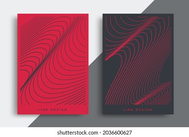 Diseño minimalista con líneas onduladas. Plantilla de portada. Fondo rayado negro y rojo. Vector