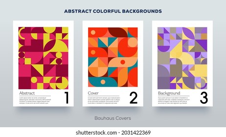 Minimal design covers. Simple geometric colorful Bauhaus pattern. Abstract trendy vintage retro style background. Poster mockup collection created with vector abstract elements.
