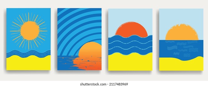 Elemento de diseño mínimo. Sol. Elemento de logotipo de Sunset. Arte bohemio. Ilustración vectorial. 